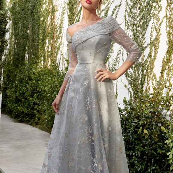 SAGE COLOR PARTY MOTHER OF BRDIE 3/4 SLEEVE EVENING GOLDEN FOLIAGE GOWN al1030